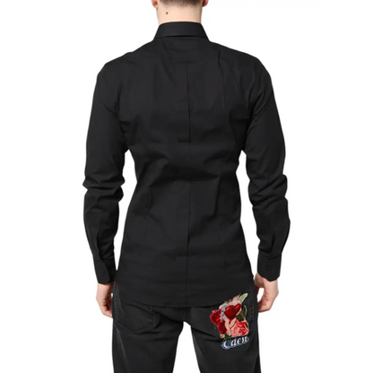 Dolce & Gabbana Black GOLD Cotton Dress Formal Shirt