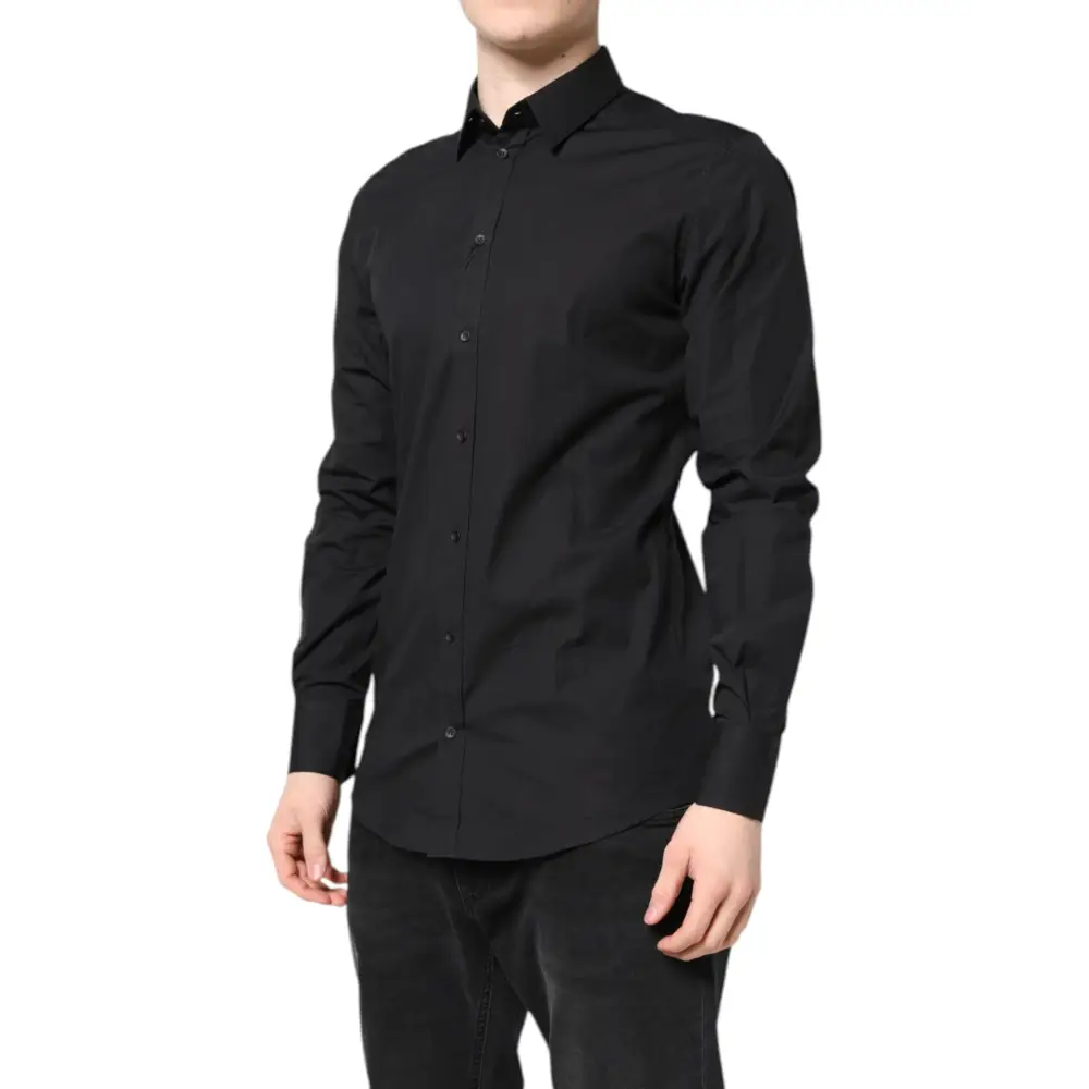 Dolce & Gabbana Black GOLD Cotton Dress Formal Shirt