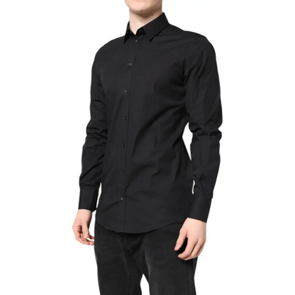 Dolce & Gabbana Black GOLD Cotton Dress Formal Shirt