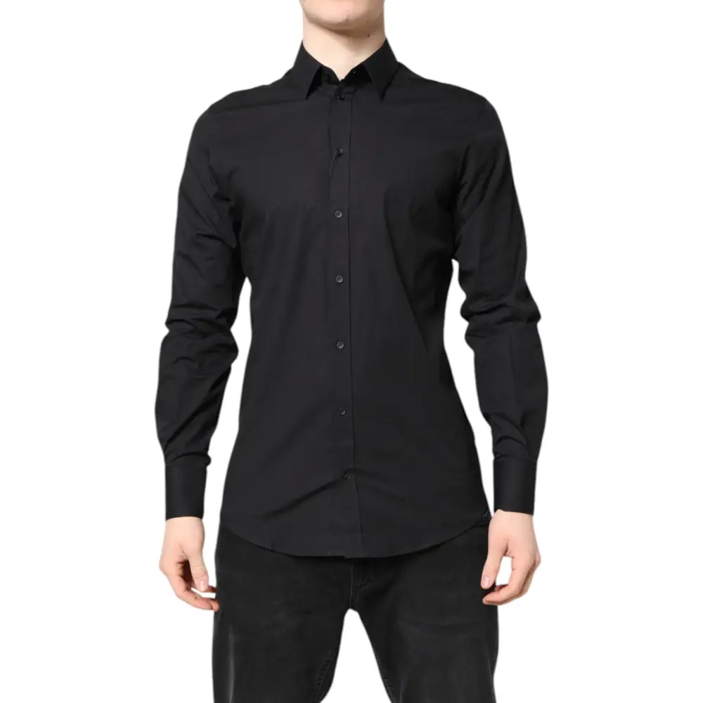 Dolce & Gabbana Black GOLD Cotton Dress Formal Shirt