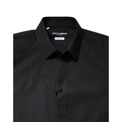 Dolce & Gabbana Black GOLD Cotton Dress Formal Shirt