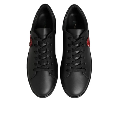 Dolce & Gabbana gabbana black leather crystal heart sneakers med røde glitterhjerter