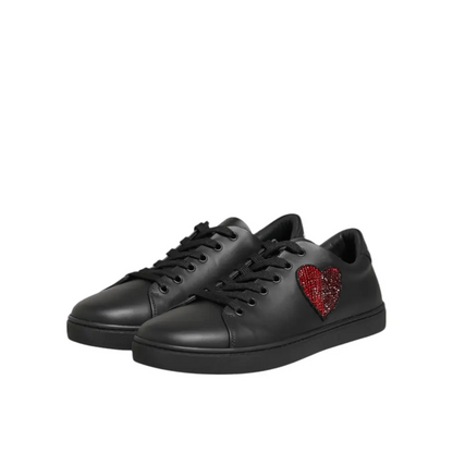 Dolce & Gabbana sneakers med gabbana black leather og black leather crystal hjerte