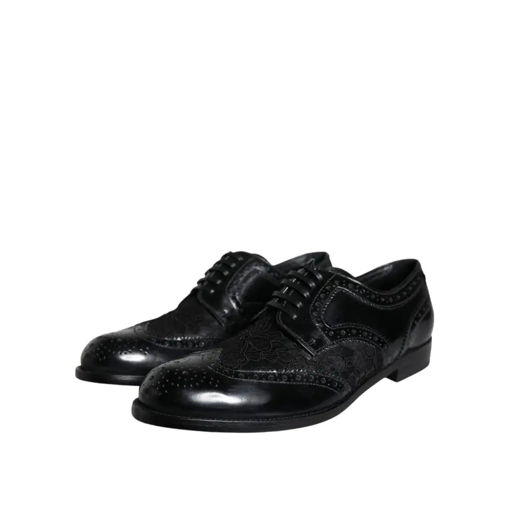 Dolce & Gabbana Black Leather Floral Lace Dress Formal Shoes