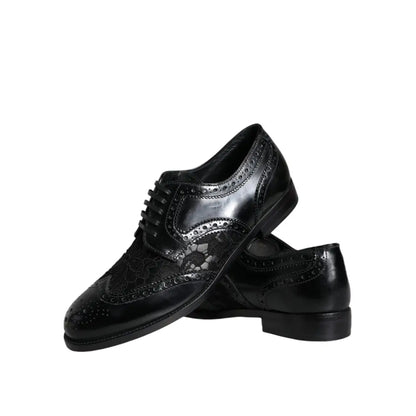 Dolce & Gabbana Black Leather Floral Lace Dress Formal Shoes