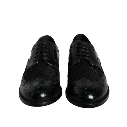Dolce & Gabbana Black Leather Floral Lace Dress Formal Shoes
