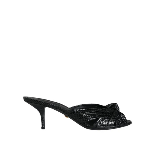 Dolce & Gabbana gabbana black leather heels slides med pytontekstur og knude