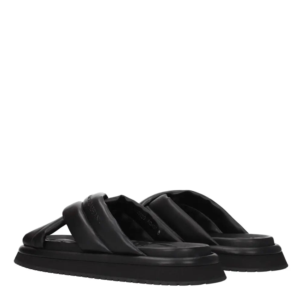 Dolce & Gabbana Black Leather Slippers Sandals - Sandaler