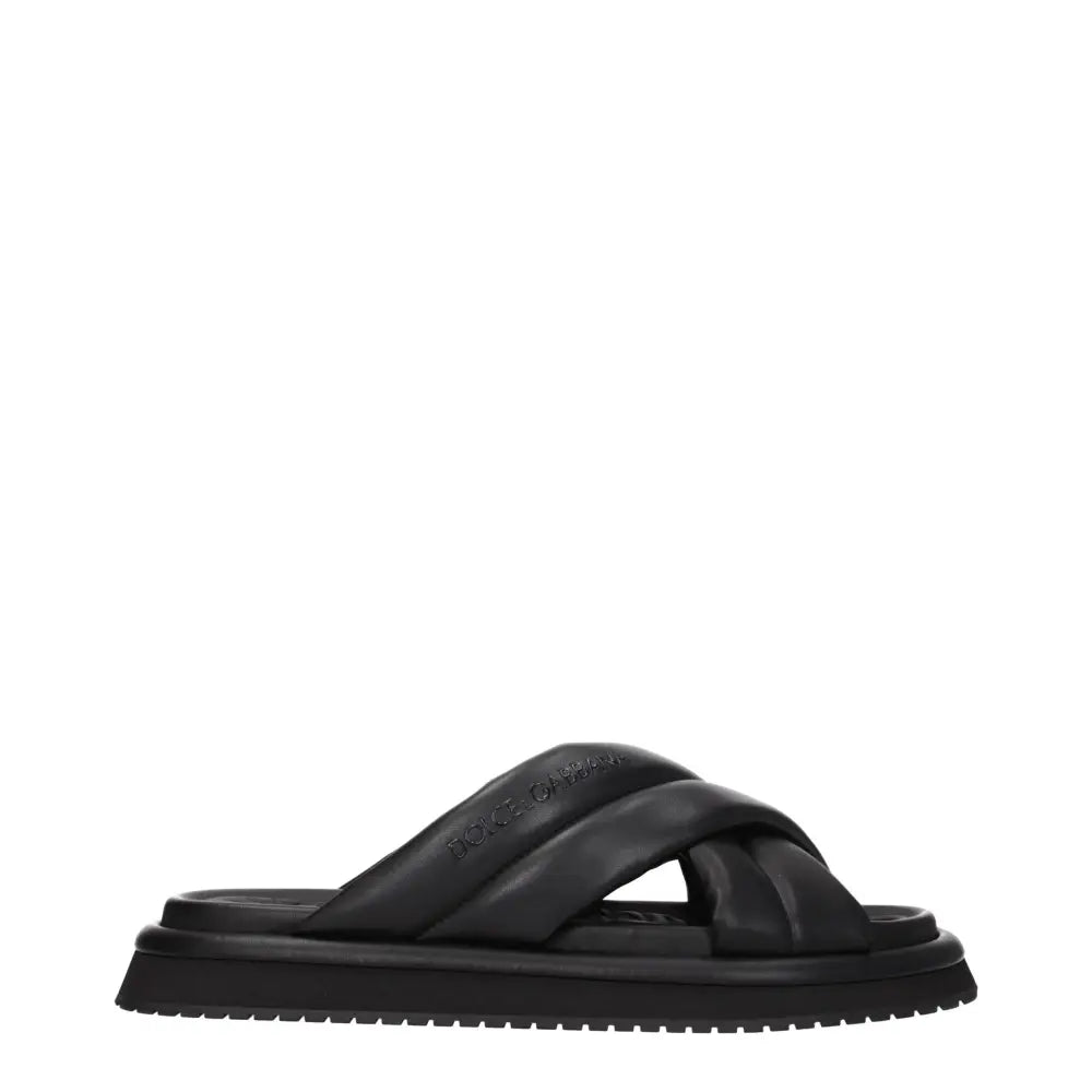 Dolce & Gabbana Black Leather Slippers Sandals - Sandaler
