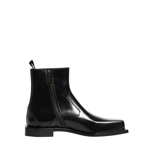 Dolce & Gabbana Black Leather Zip Closure Ankle Boots Shoes - Ankelstøvler