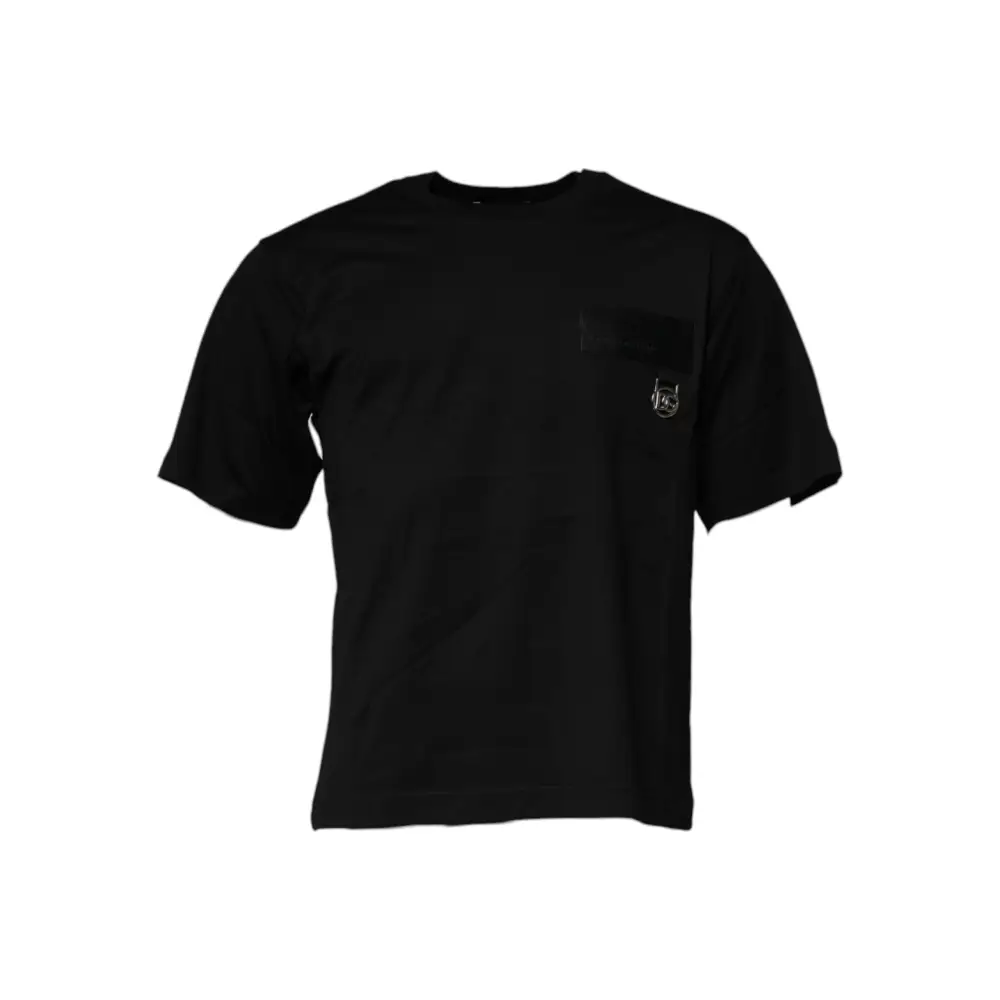 Dolce & Gabbana sortærmet crew neck t-shirt med sort logo patch og kat