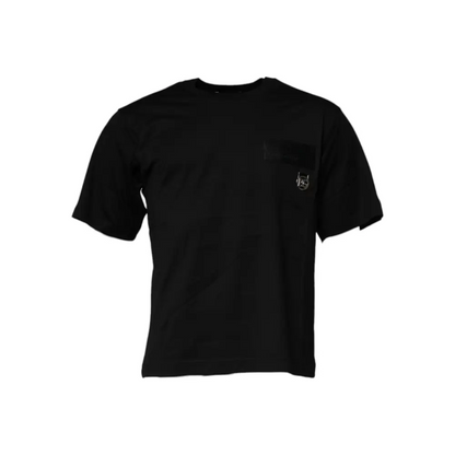 Dolce & Gabbana sortærmet crew neck t-shirt med sort logo patch og kat