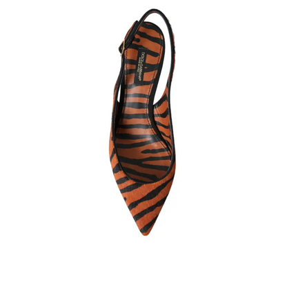 Dolce & Gabbana orange zebra leather slingback pumps in black orange