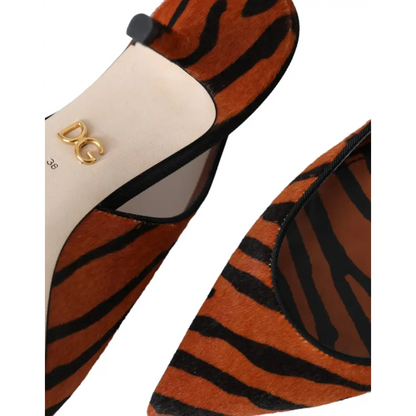 Dolce & Gabbana black orange zebra orange zebra leather suede pumps