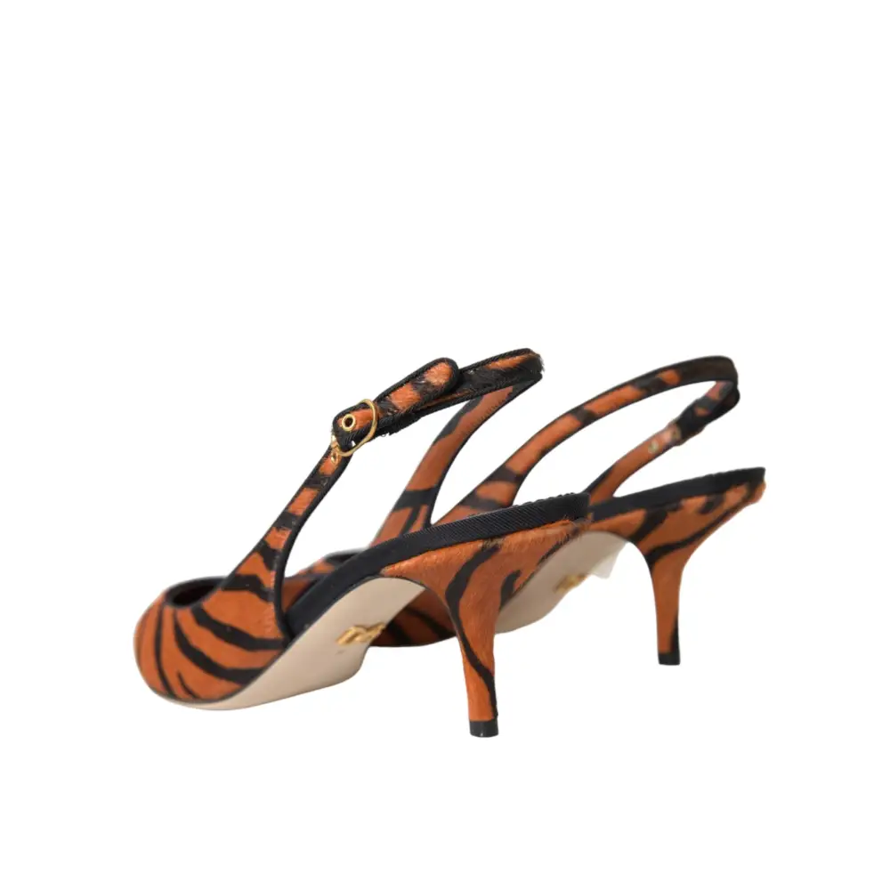 Dolce & Gabbana black orange zebra orange zebra leather slingback heels