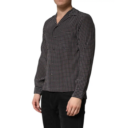 Dolce & Gabbana Black Patterned Silk Men Button Down Shirt - Skjorte