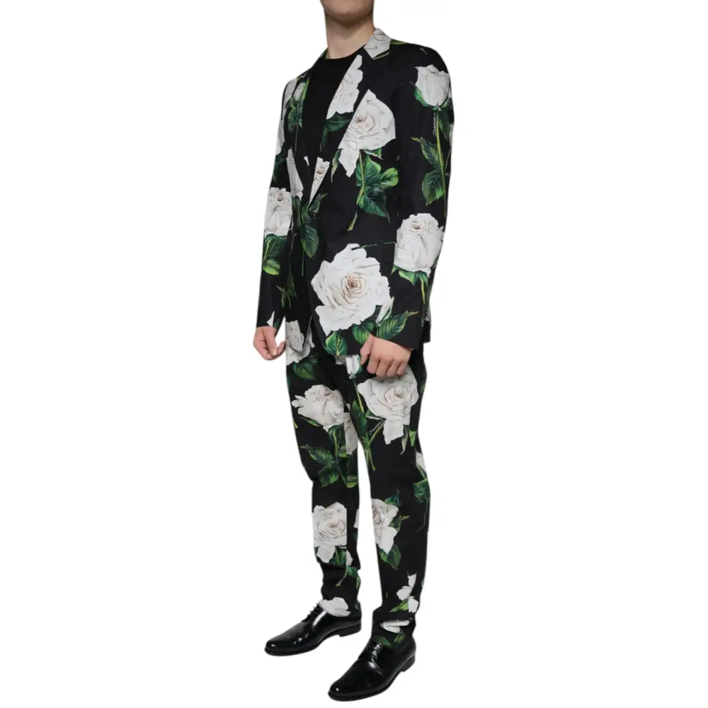 Dolce & Gabbana Black Rose Cotton Men Formal 2 Piece Suit - Jakkesæt