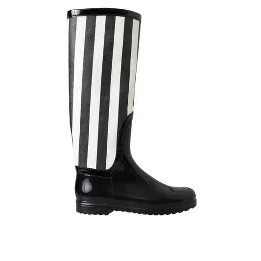 Dolce & Gabbana Black Rubber Knee High Flat Boots Shoes