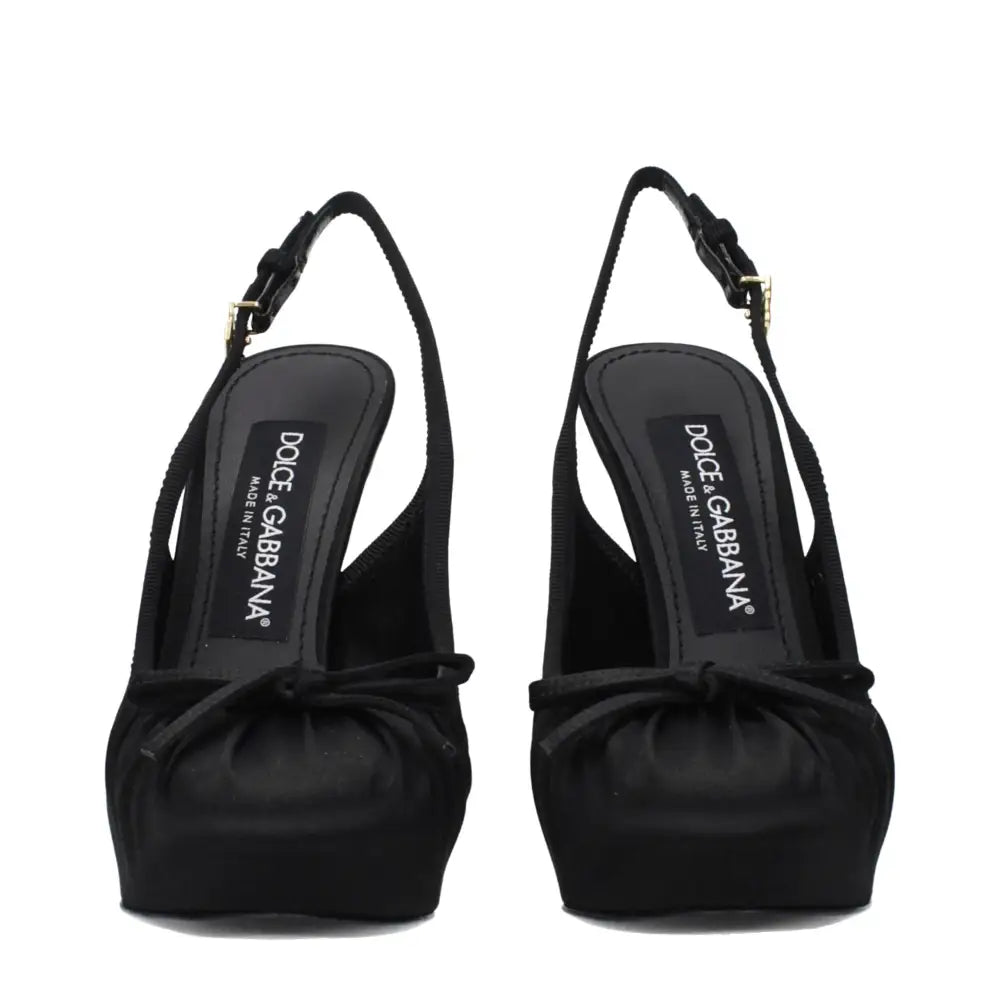 Dolce & Gabbana black satin high heel slingback pumps with bow