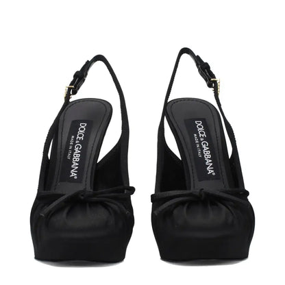 Dolce & Gabbana black satin high heel slingback pumps with bow