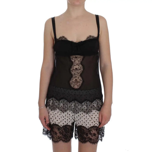 Dolce & Gabbana Black Silk Floral Lace Lingerie Top