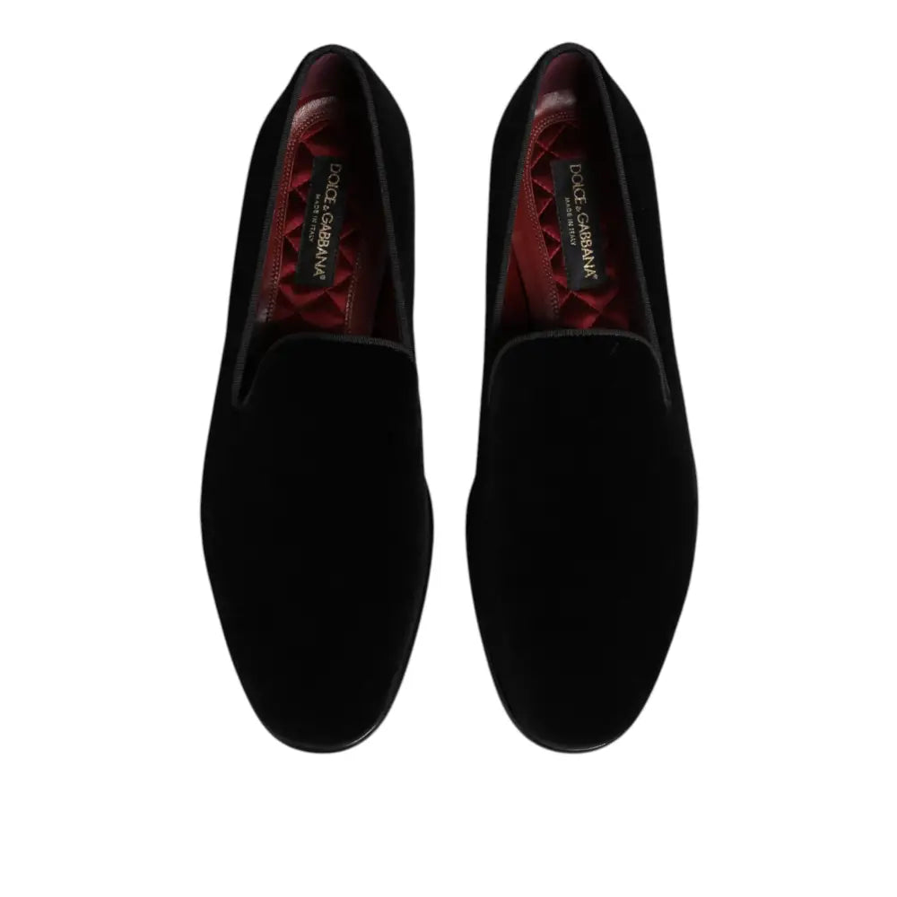 Dolce & Gabbana Black Velvet Slip On Loafers Men Formal Shoes
