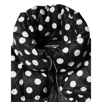 Dolce & Gabbana Black White Polka Dot Full Zip Puffer Jacket - Jakke