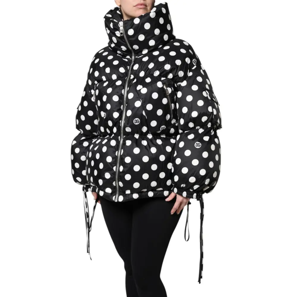 Dolce & Gabbana Black White Polka Dot Full Zip Puffer Jacket - Jakke