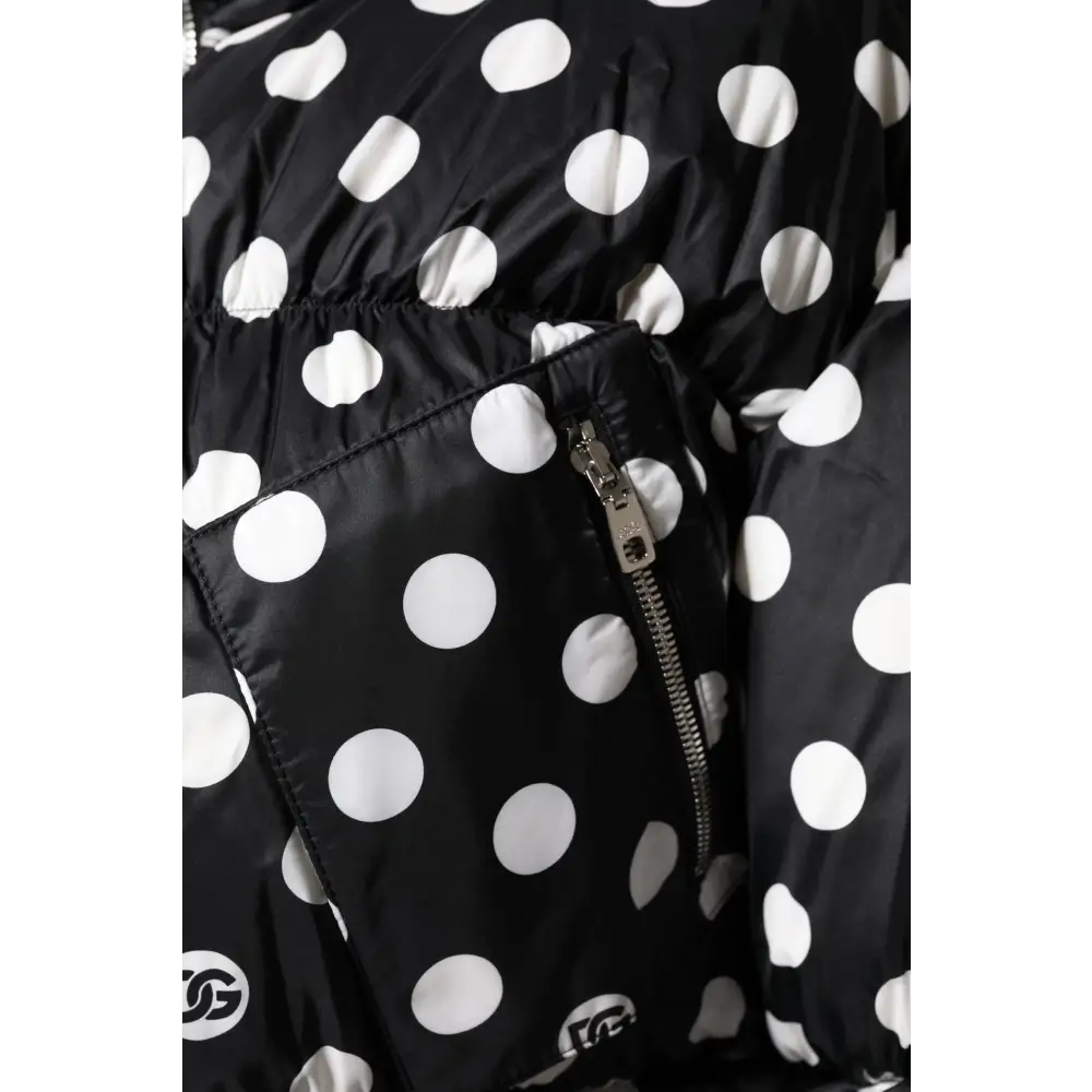 Dolce & Gabbana Black White Polka Dot Full Zip Puffer Jacket - Jakke