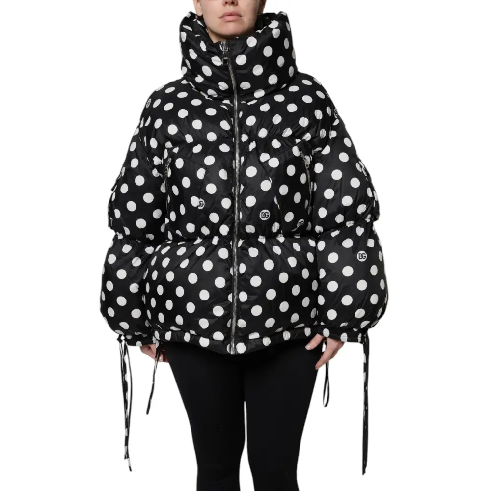 Dolce & Gabbana Black White Polka Dot Full Zip Puffer Jacket - Jakke