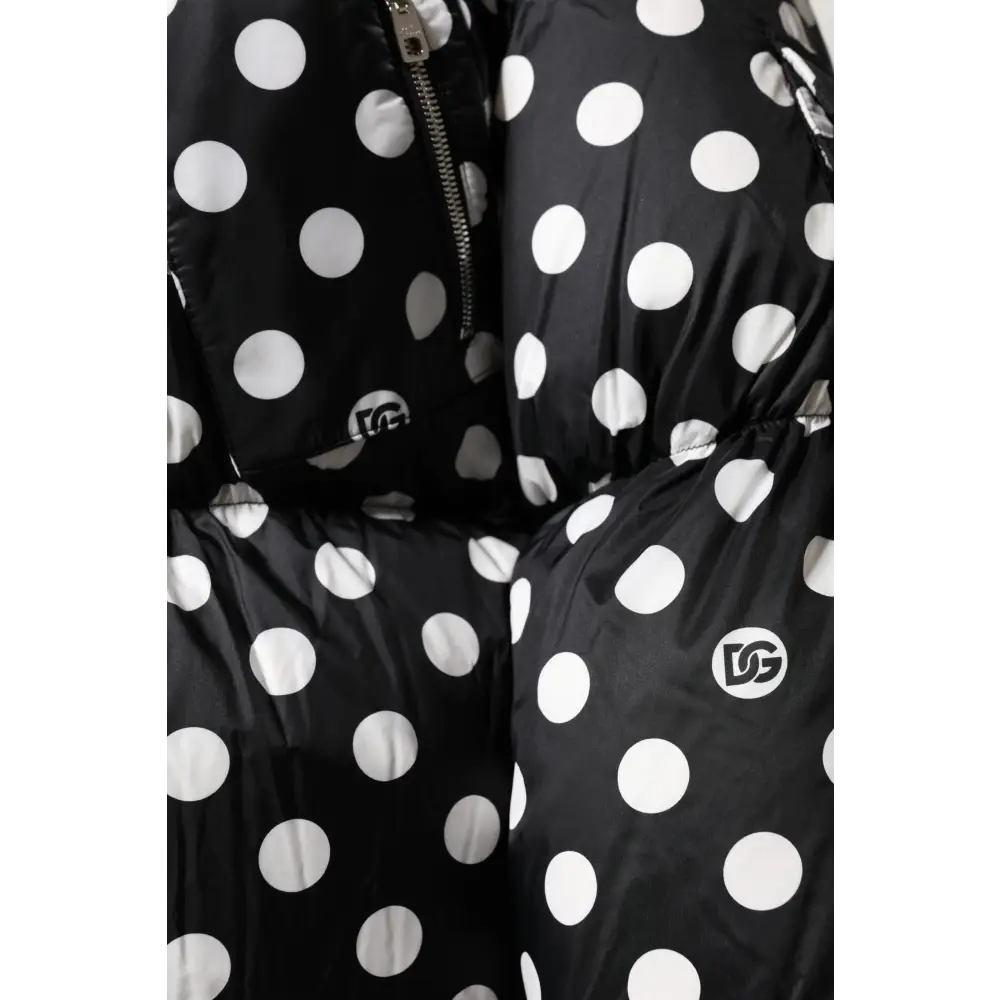 Dolce & Gabbana Black White Polka Dot Full Zip Puffer Jacket - Jakke