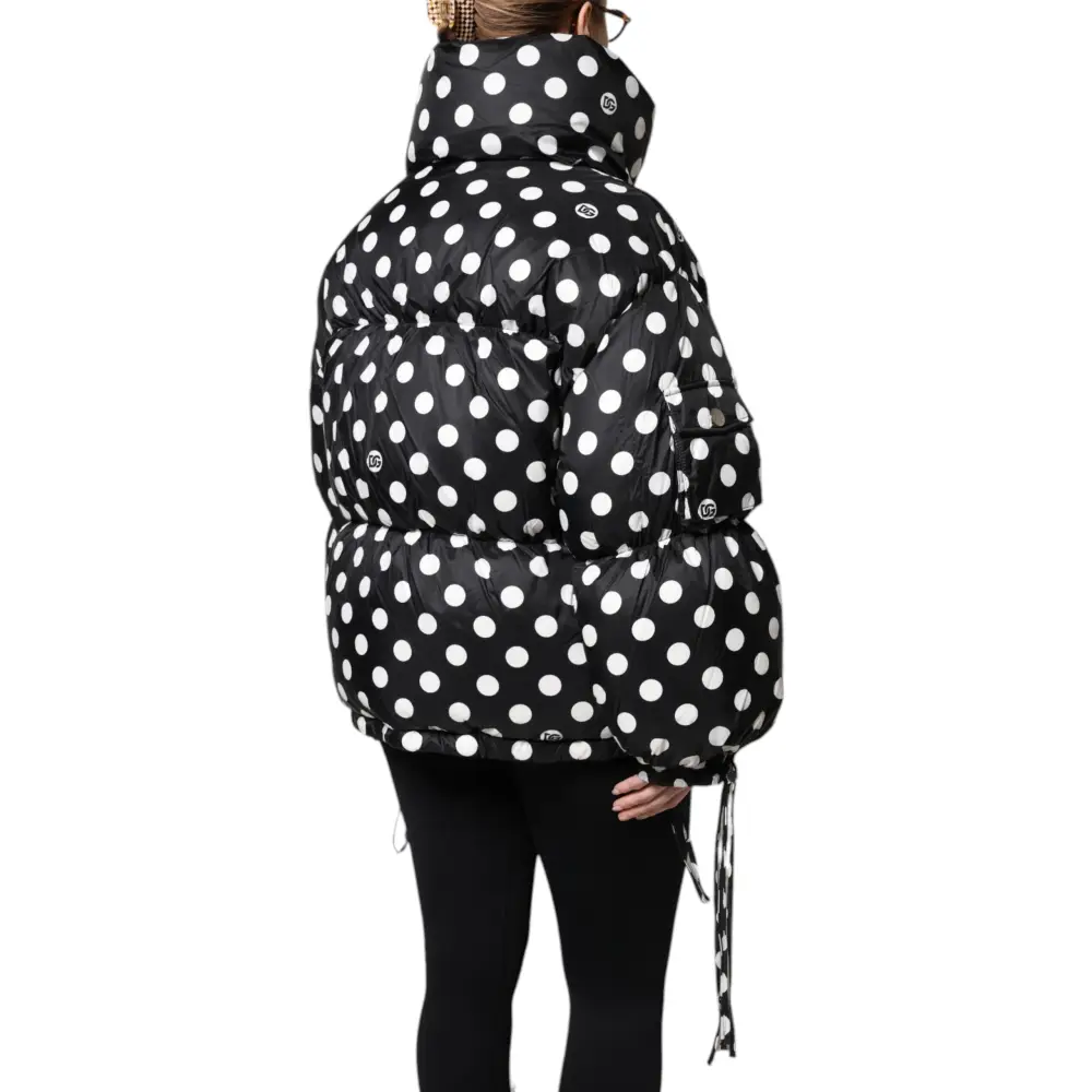 Dolce & Gabbana Black White Polka Dot Full Zip Puffer Jacket - Jakke