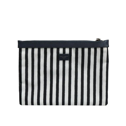 Dolce & Gabbana Black White Striped Logo Plaque Clutch Borse Pouch Bag