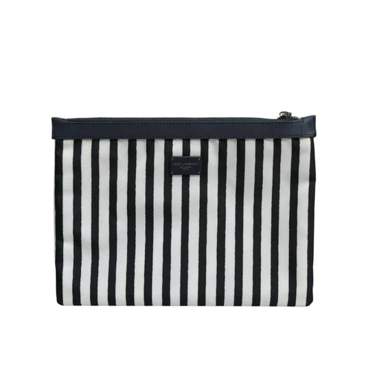 Dolce & Gabbana Black White Striped Logo Plaque Clutch Borse Pouch Bag