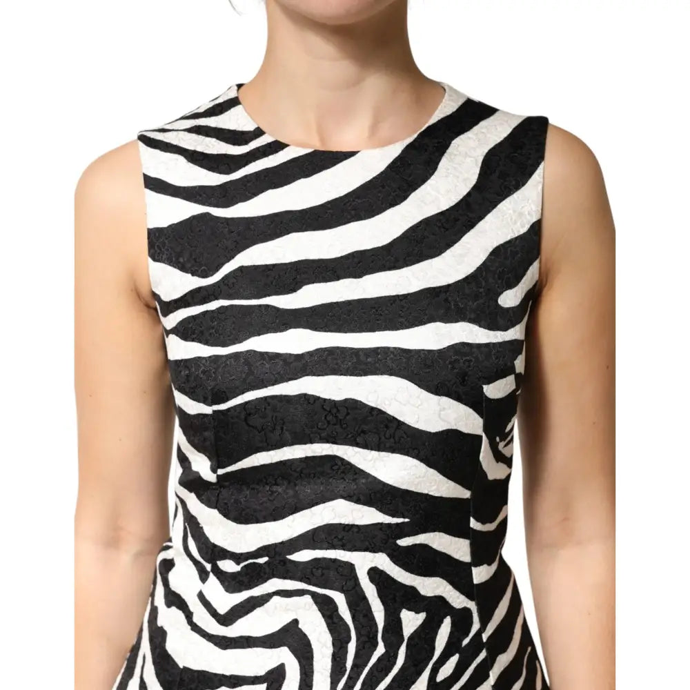 Dolce & Gabbana Black White Zebra Sleeveless A-line Dress