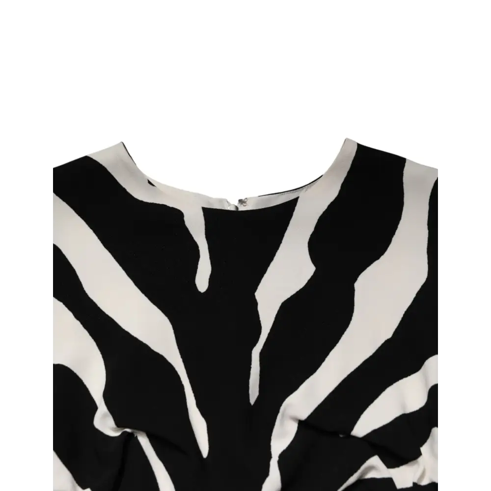 Dolce & Gabbana Black White Zebra Viscose Sheath Midi Dress