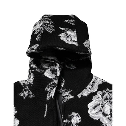 Dolce & Gabbana Black Wool Floral Printed Men Hooded Jacket