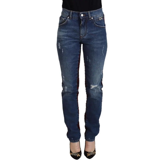 Dolce & Gabbana Blue Checkered Back Skinny Denim Jeans