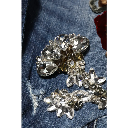 Dolce & Gabbana blue cotton rhinestone embellish jeans med floral brosje