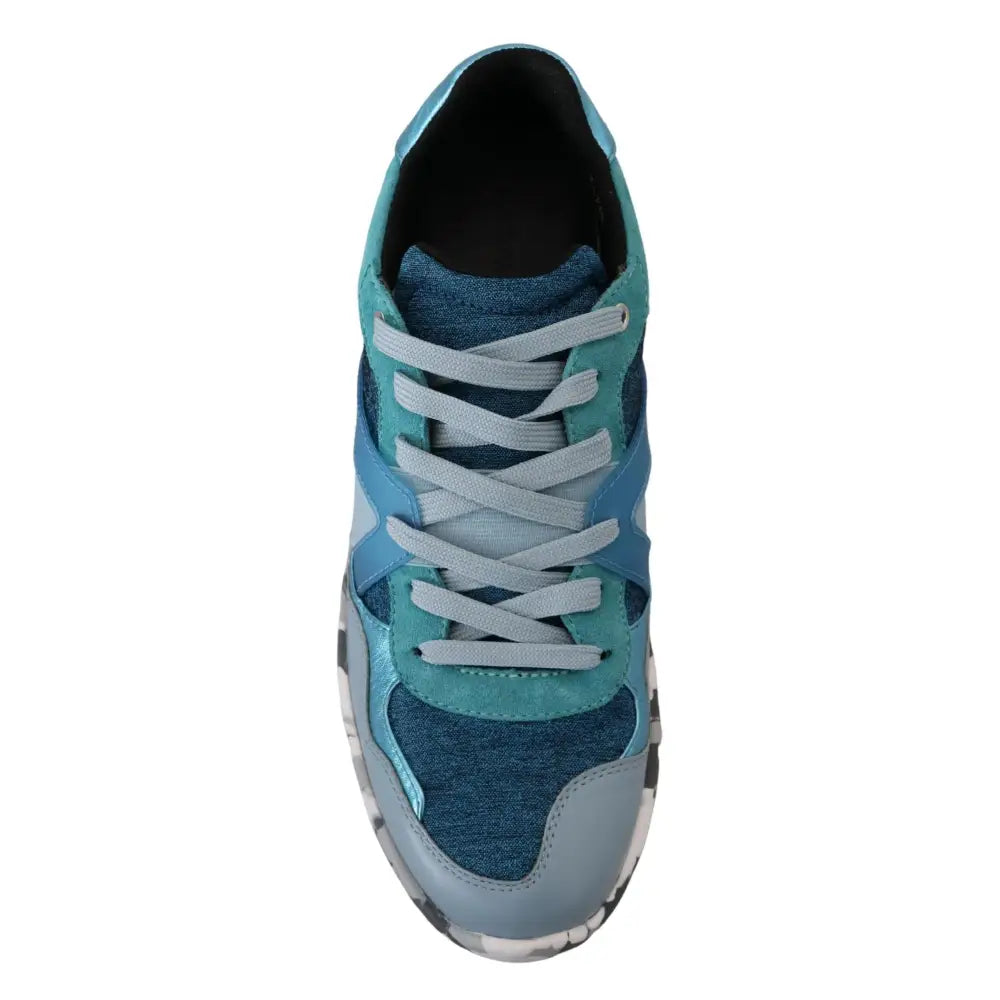 Dolce & Gabbana Blue Gray Leather Sport Low Top Sneakers