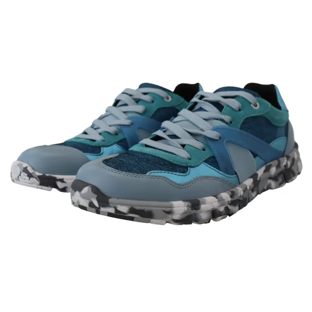 Dolce & Gabbana Blue Gray Leather Sport Low Top Sneakers