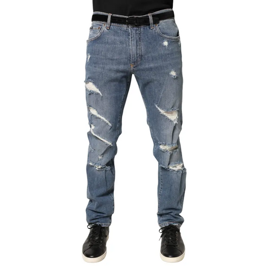 Distressed Dolce & Gabbana blue tattered slim fit denim jeans