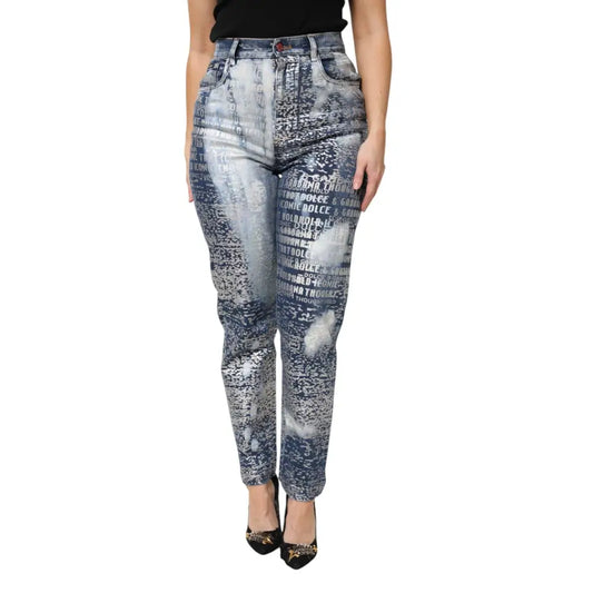 Dolce & Gabbana Blue Washed Print High Waist Denim Jeans