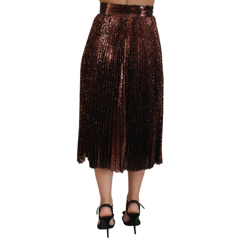 Dolce & Gabbana Bronze Sequined High Waist A-line Maxi Skirt