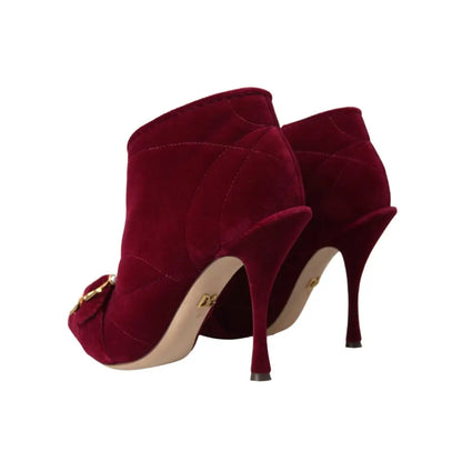 Dolce & Gabbana Dark Red Velvet Devotion Buckle Boots Shoes