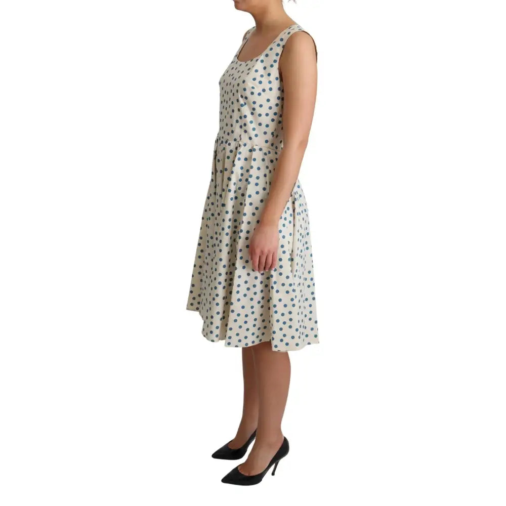 Dolce & Gabbana Elegant Beige Polka Dot A-Line Sleeveless Dress