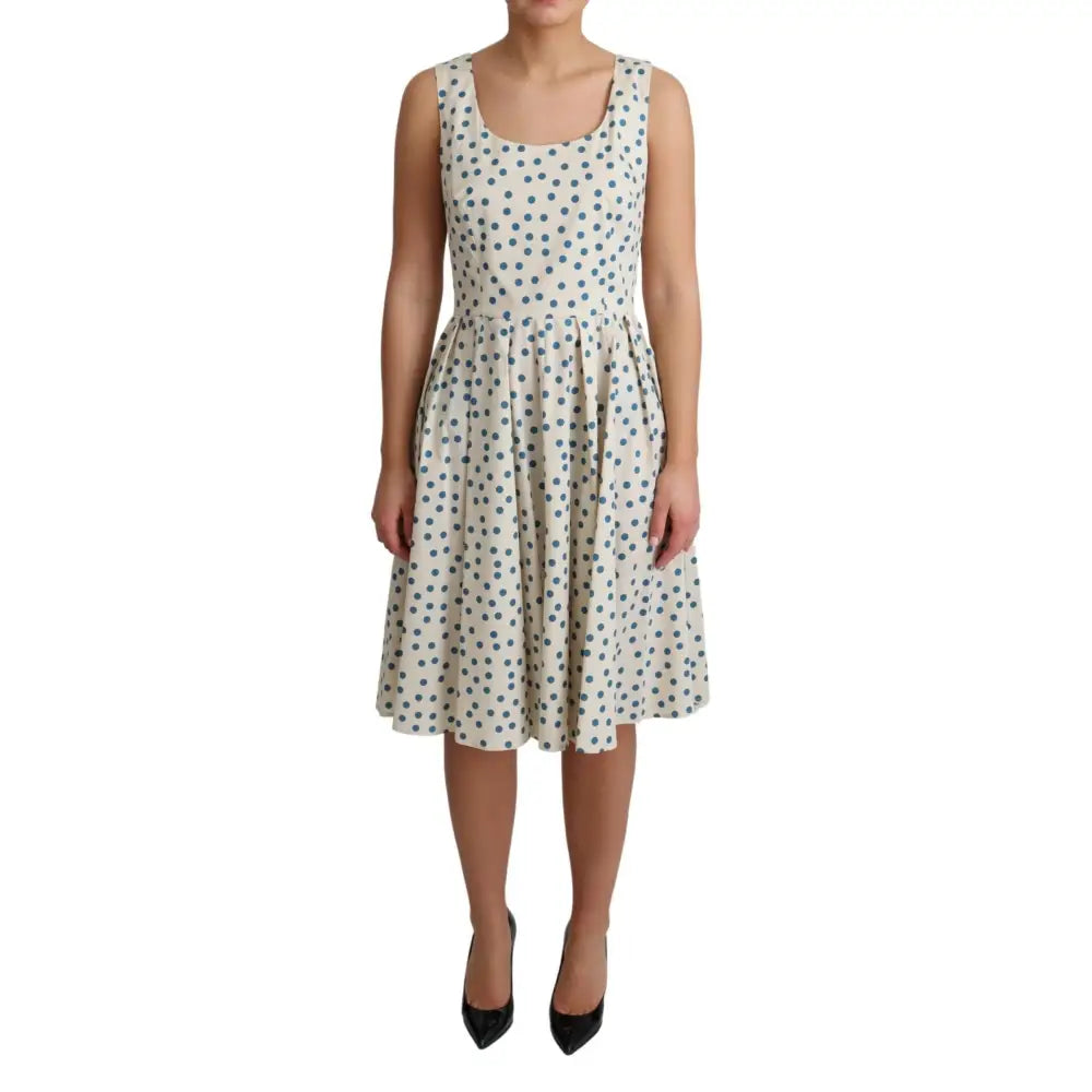 Dolce & Gabbana Elegant Beige Polka Dot A-Line Sleeveless Dress