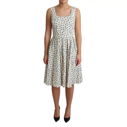 Dolce & Gabbana Elegant Beige Polka Dot A-Line Sleeveless Dress