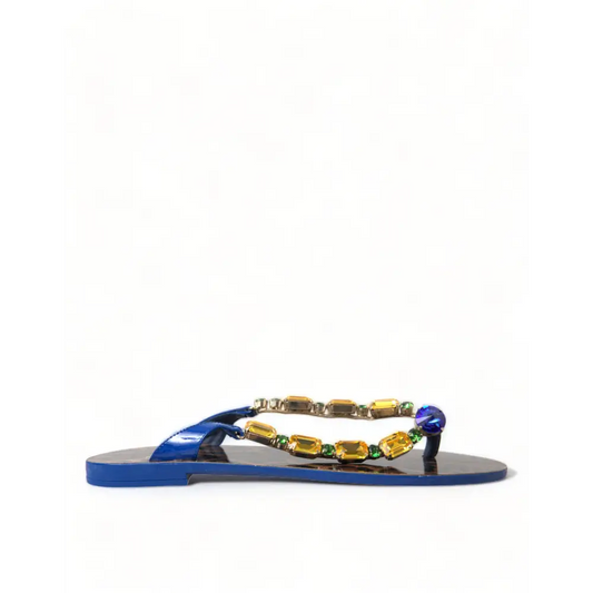 Dolce & Gabbana Elegant Blue Leather Flat Sandals - Sandaler