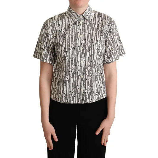 Dolce & Gabbana elegant floral cotton polo i cremfarvet med sorte mønstre